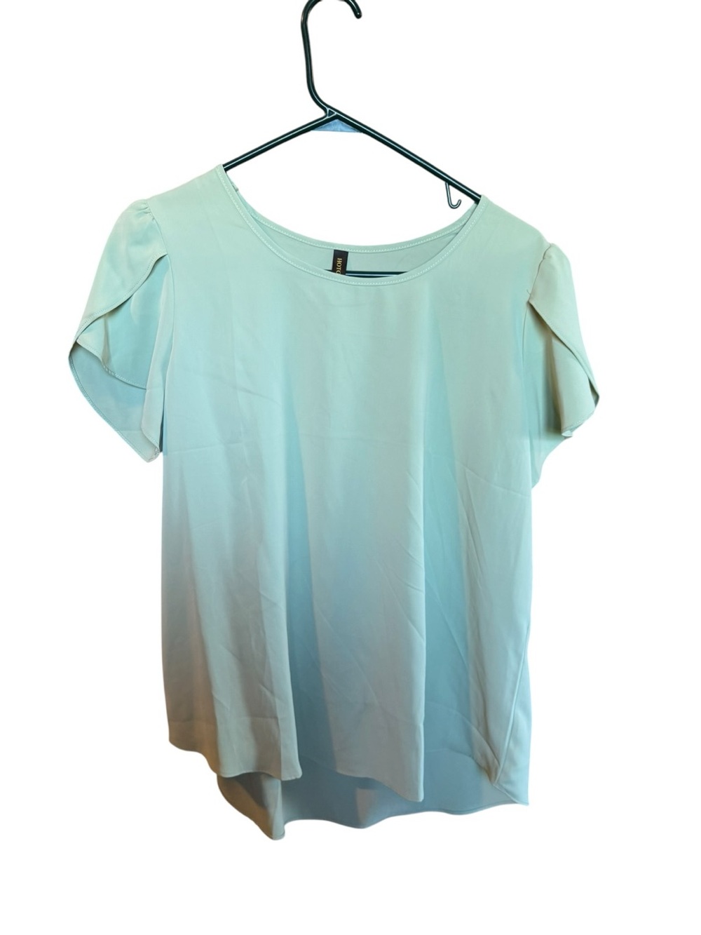 Light Mint Green Short Sleeve Blouse with Flutter Sleeves